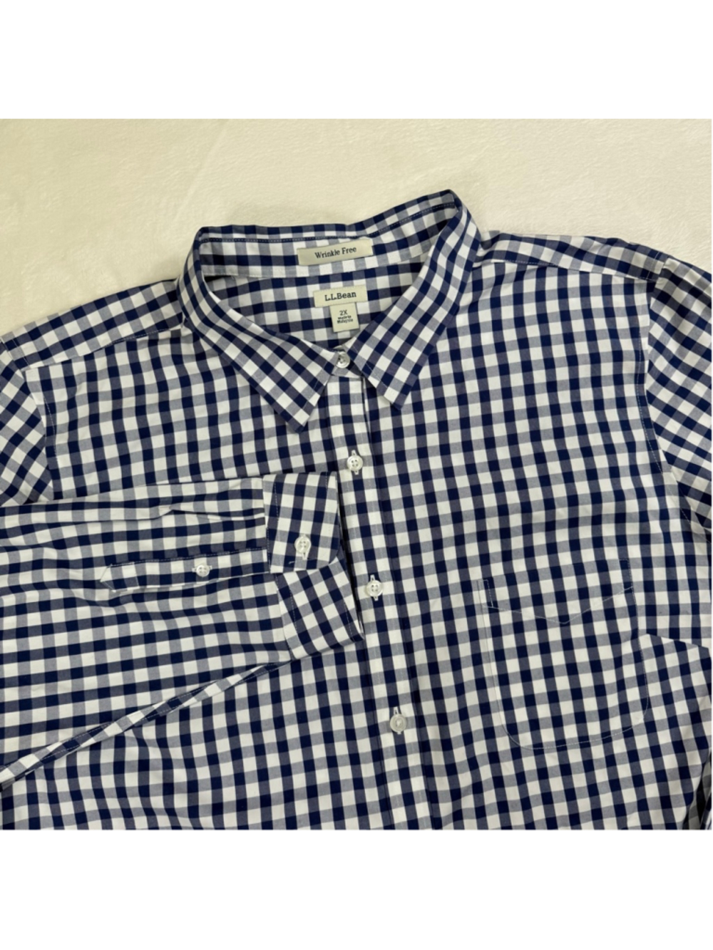 Women's L.L.‎ Bean Button Down Shirt 2X Blue White Gingham